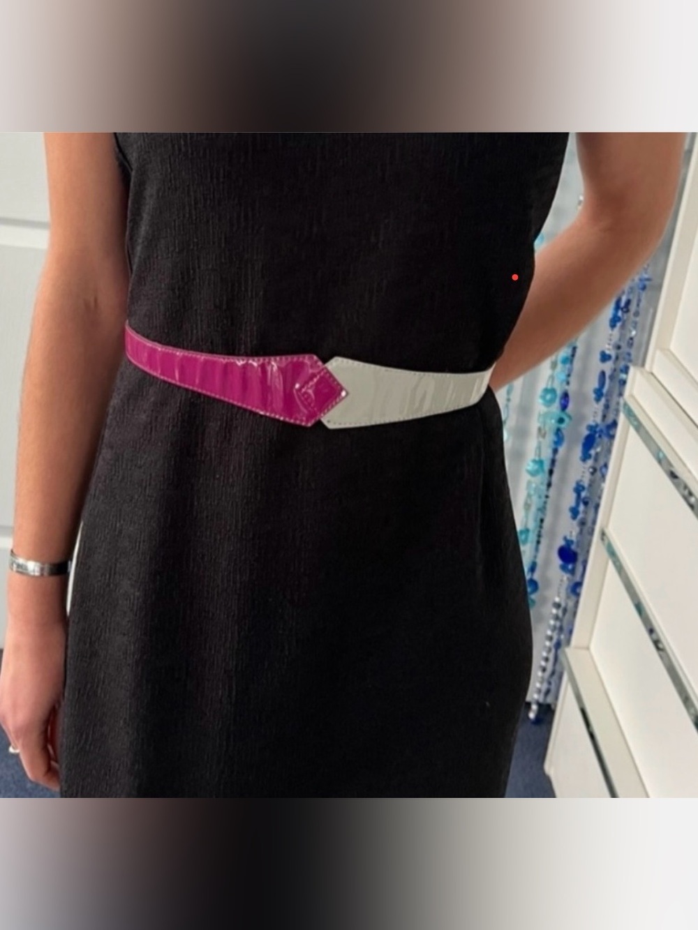 🎁Vintage 80s Colorblock Patent Belt / Off-White & Deep Pink Magenta
